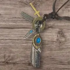 【即日発送】究極のフェザー＆ターコイズ レザーネックレス