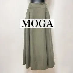 MOGA フレアスカート カーキ ロング丈 タック入り リネン混 Aラインのサムネイル