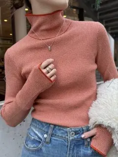 アンチピリング配色ステッチボーダータートルニット　CIAOPANIC TYPY