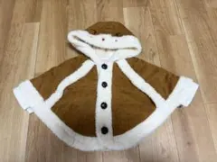 《キッズズー》90cm ベビーポンチョ フード付き 茶色と白 耳付き