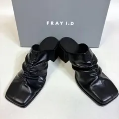 FRAY I.D スクエアトゥ ギャザーミュール チャンキーヒール 38 黒