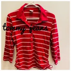 Tommy Jeans 赤ストライプ五分袖トップス