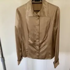ANNE KLEIN II ベージュ サテン 長袖シャツ