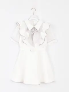 evelyn バイカラーリボンロンパース オフホワイト