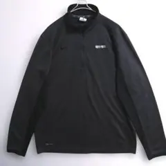 582　NIKE　長袖スポーツシャツ　L　黒灰　ハーフジップ　刺繍ロゴ　US古着
