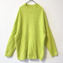 ライムグリーン ニット セーター ゆったり ハイネック L 差し色　リブニット