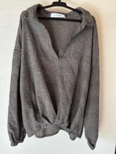 グレー系チェック スキッパーシャツ