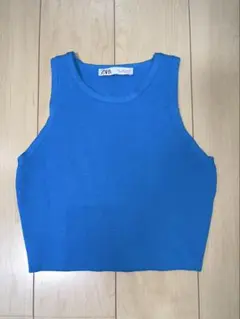 【ZARA】 青 ノースリーブ ニットベスト M