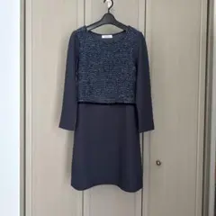 ビスコンティ グレー 長袖 膝丈ワンピース 袖口リボン