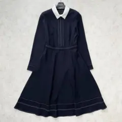 【未使用級】ソブ サテンワンピース 白衿ステッチ クラシカル 黒 38のサムネイル