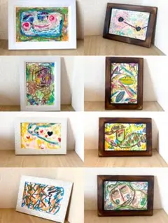 8作品セット 原画 イラスト 抽象画 パステル画 クレヨン画 엽서