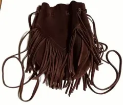 ブラウンフリンジスエードショルダーバッグ　ユニセックス　メディスンバッグ