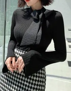 ⑧SHEIN リボン付ブラックトップス 長袖