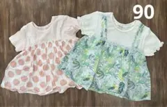 水玉、ボタニカル柄キャミ風半袖Ｔシャツ　2枚セット　90