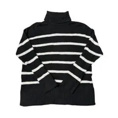 OLD NAVY 【M】 タートルネックセーター ボーダー 黒 白 海外古着✨