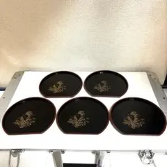 a33美品 半月銘々皿 5枚セット 秋草 金彩 和菓子皿 敷膳 お盆 素材不明