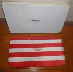 CHANEL BEAUTE ボーダー柄 ポーチ レッド ノベルティのサムネイル
