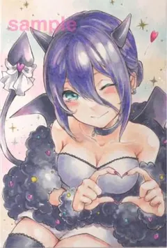 手描き　イラスト　原画　ファンアート　小悪魔　レゼ　チェンソーマン　ハガキサイズ