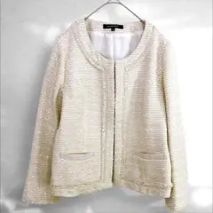 美品　ロートレアモン　ノーカラーツイードジャケット（38）白　入学式a1172