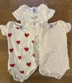 プチバトー　ロンパース　シンプル　ハート柄　３点セット　6M/67cm