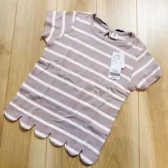 【130/新品タグ有】デビロックストア リボン×スカラップ裾半袖Tシャツトップス