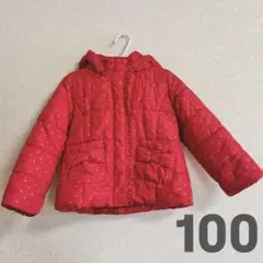 【美品】赤ドット柄 中綿ジャンパー 100 フード取り外し可能