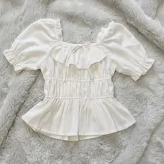 ホワイト パフスリーブ ブラウス 半袖 森ガールのサムネイル