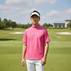 パーリーゲイツ モックネック 半袖シャツ ピンク サイズ5 L相当