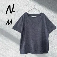 エヌドット N. Vネック ドロップショルダー 半袖ニット シンプル 青 Mのサムネイル