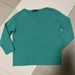 ターコイズ Vネック 七分袖 ニット