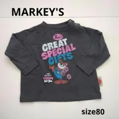 マーキーズ　ロンＴ　くま　ポップ柄　個性派80cm　チャコールグレー
