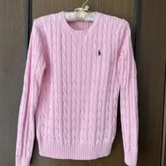 【美品】ポロラルフローレン　コットンケーブルニット　ピンク　桜色　M