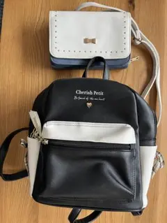 Cherish Petit 黒と白 リュックサック&子供用お財布ポーチセット