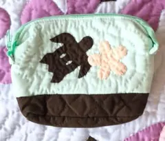 在庫一掃セール!!バイカラーポーチ♡ホヌ♡ミントブルー♡ハワイアンキルト