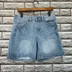 シネマクラブ ライトブルー ハーフ デニム ショートパンツ パッチラベル