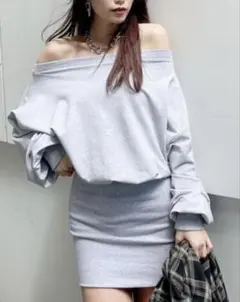 【GYDA】ドッキングオフショルスウェットワンピース グレー