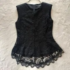 美品 ザラ zara woman ペプラム カットソー レース パーティー 黒