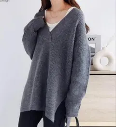 アルマデザイン ニット 長袖 セーター Vネック ビッグシルエット