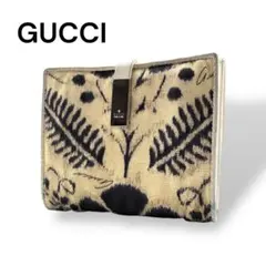 希少　GUCCI グッチ　花柄　フラワー　キャンバスナイロン　白　銀ロゴI529