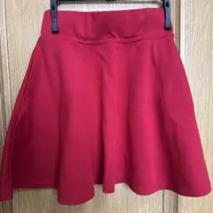 レッド フレアミニスカート ウエストゴム ポケット付き
