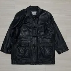 ヴィンテージ ラムレザージャケット ダッフルコート 本革 黒 90s