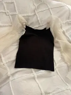 snidel　ブラックリブニットシフォン袖トップス