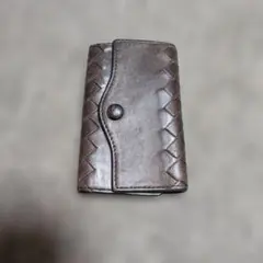 BOTTEGA　VENETA　ブラウン レザー キーケース 編み込みデザイン