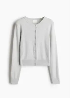 【新品】H&M ファインニットカーディガン ライトグレーメランジ L