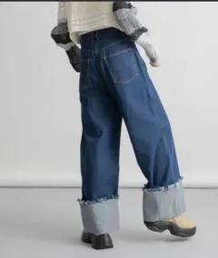 ロールアップデニムワイドパンツ