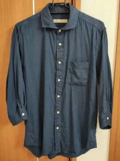 nano universe ネイビー リネンシャツ 七分袖