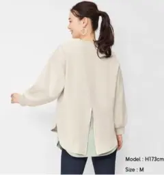 GU ダブルフェイスバックジップチュニック ベージュ　カットソー　Ｌ　後ろ長め
