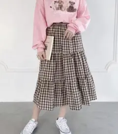 ギンガムチェックティアードロングスカート