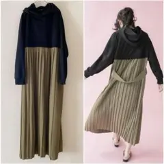 OSMOSIS 裏毛フードプリーツワンピース