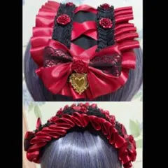 ヘッドドレス　 ロリータ　ヘアバンド 赤と黒